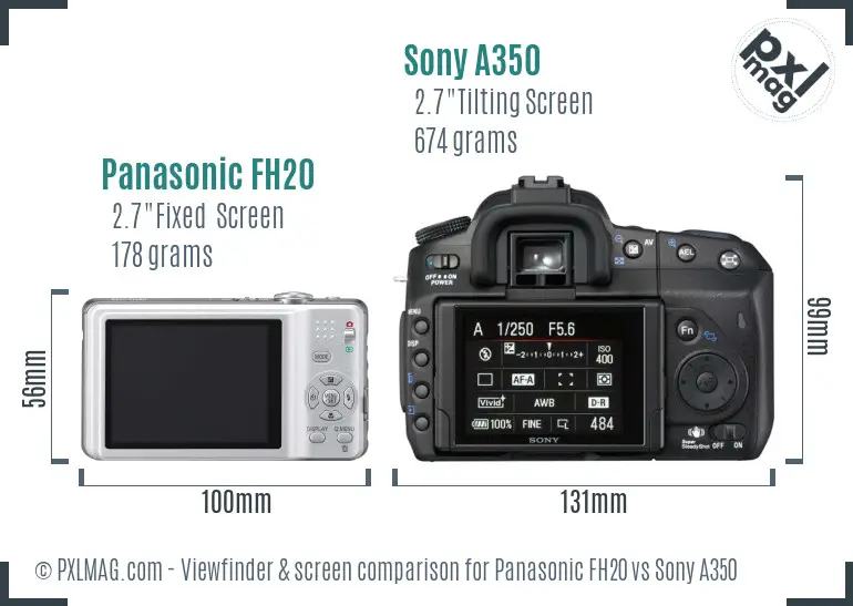Panasonic FH20 vs Sony A350 Screen and Viewfinder comparison
