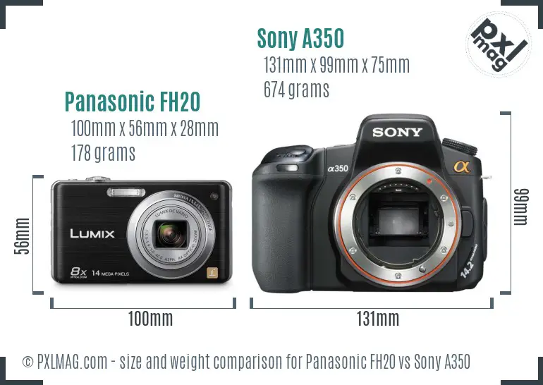 Panasonic FH20 vs Sony A350 size comparison