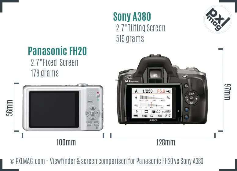 Panasonic FH20 vs Sony A380 Screen and Viewfinder comparison