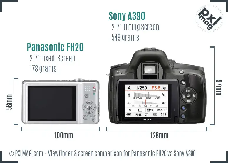 Panasonic FH20 vs Sony A390 Screen and Viewfinder comparison
