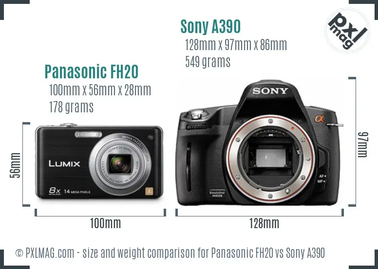 Panasonic FH20 vs Sony A390 size comparison