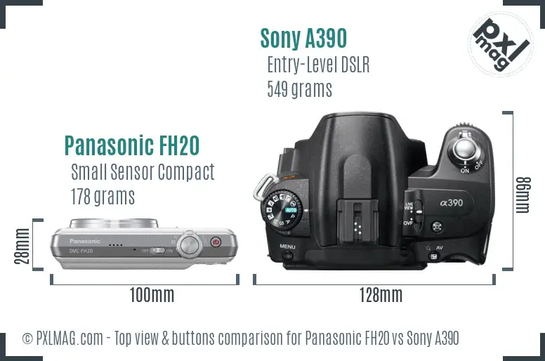 Panasonic FH20 vs Sony A390 top view buttons comparison