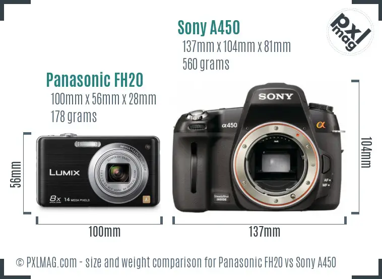 Panasonic FH20 vs Sony A450 size comparison