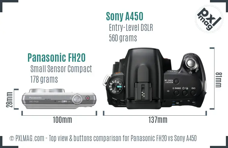 Panasonic FH20 vs Sony A450 top view buttons comparison