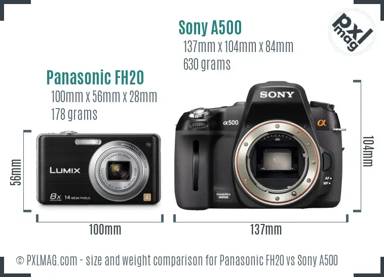 Panasonic FH20 vs Sony A500 size comparison