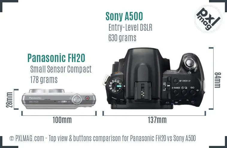 Panasonic FH20 vs Sony A500 top view buttons comparison