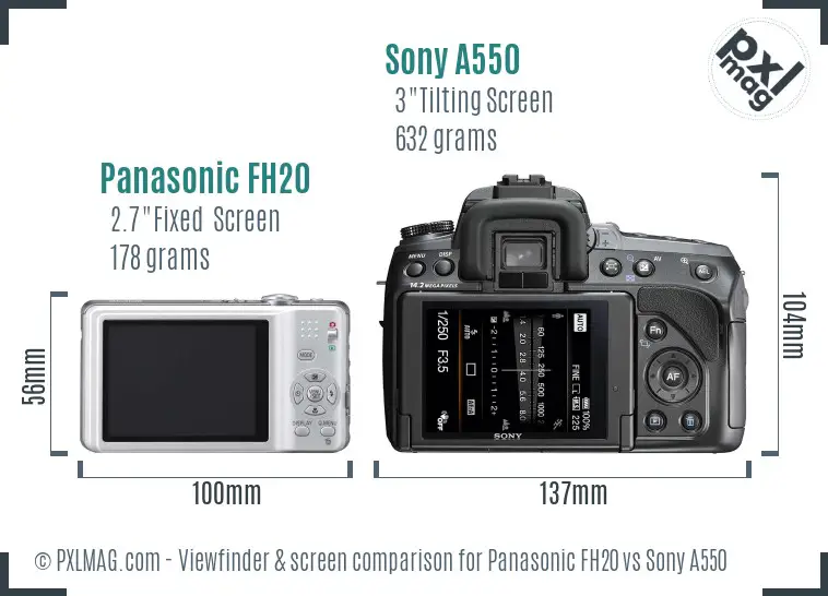 Panasonic FH20 vs Sony A550 Screen and Viewfinder comparison