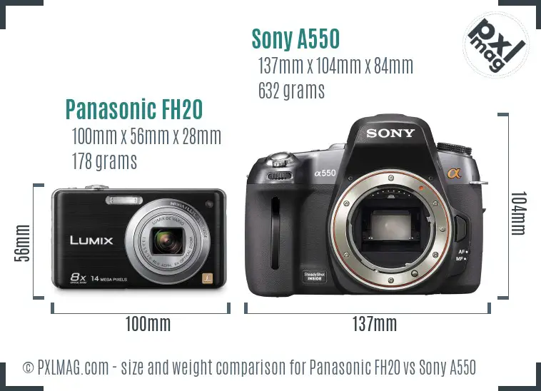 Panasonic FH20 vs Sony A550 size comparison