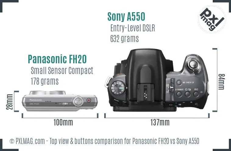 Panasonic FH20 vs Sony A550 top view buttons comparison