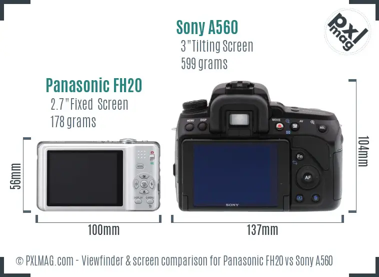 Panasonic FH20 vs Sony A560 Screen and Viewfinder comparison
