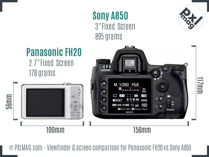 Panasonic FH20 vs Sony A850 Screen and Viewfinder comparison