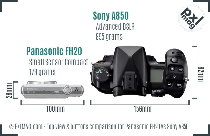 Panasonic FH20 vs Sony A850 top view buttons comparison