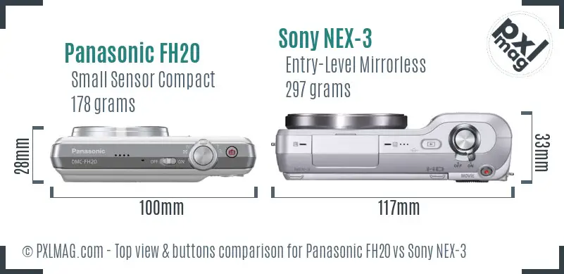 Panasonic FH20 vs Sony NEX-3 top view buttons comparison