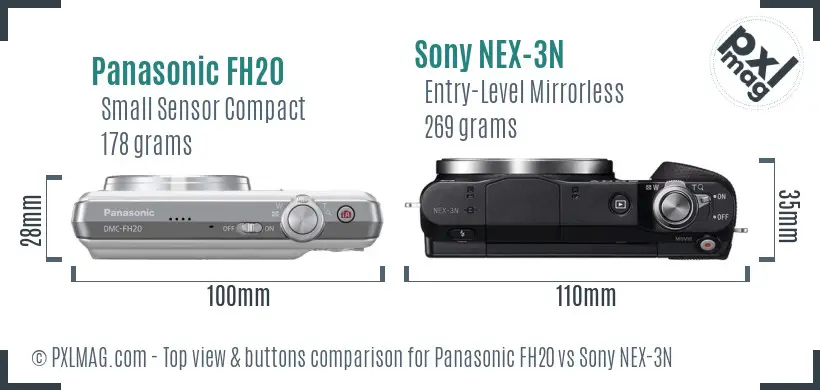 Panasonic FH20 vs Sony NEX-3N top view buttons comparison