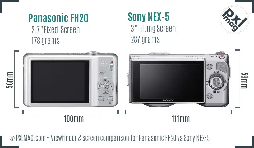 Panasonic FH20 vs Sony NEX-5 Screen and Viewfinder comparison