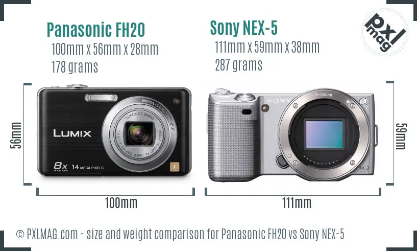Panasonic FH20 vs Sony NEX-5 size comparison