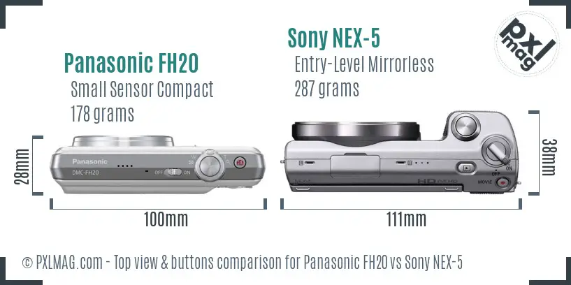 Panasonic FH20 vs Sony NEX-5 top view buttons comparison