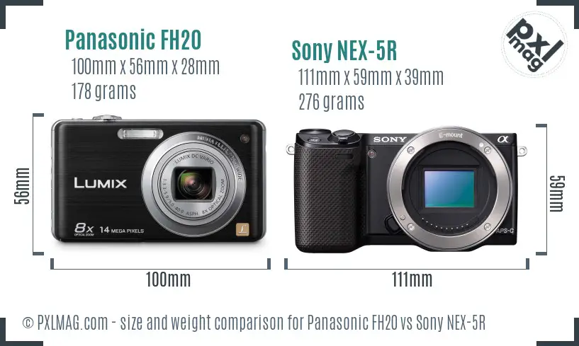 Panasonic FH20 vs Sony NEX-5R size comparison