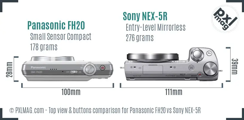 Panasonic FH20 vs Sony NEX-5R top view buttons comparison