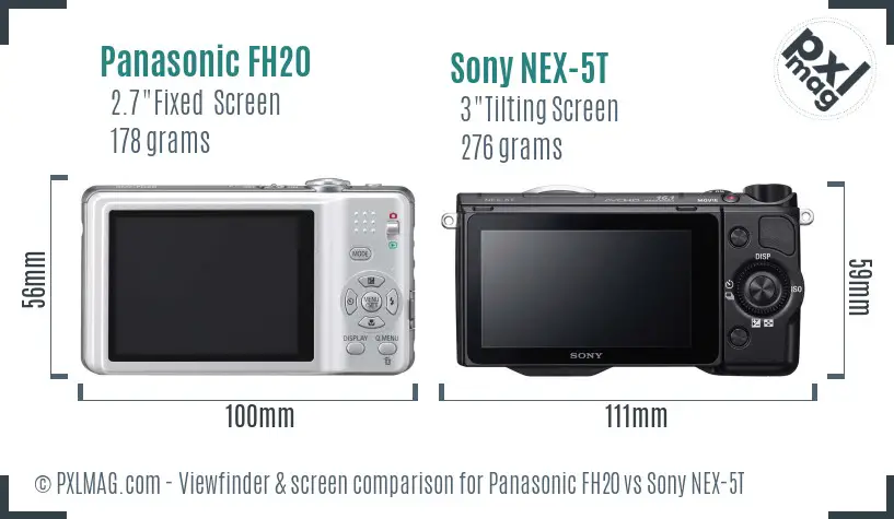 Panasonic FH20 vs Sony NEX-5T Screen and Viewfinder comparison