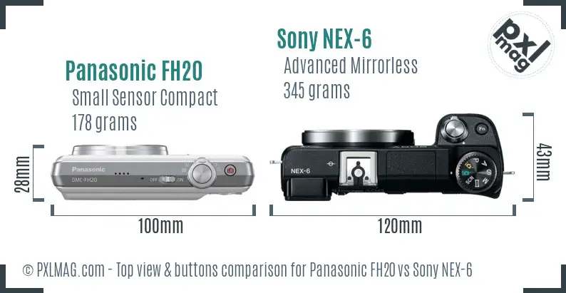 Panasonic FH20 vs Sony NEX-6 top view buttons comparison