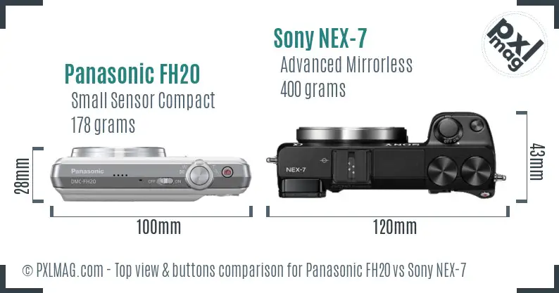 Panasonic FH20 vs Sony NEX-7 top view buttons comparison