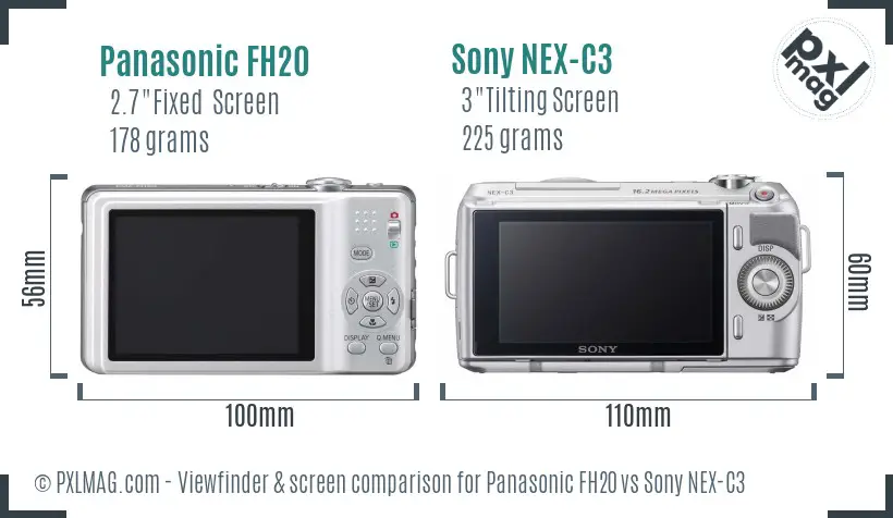 Panasonic FH20 vs Sony NEX-C3 Screen and Viewfinder comparison