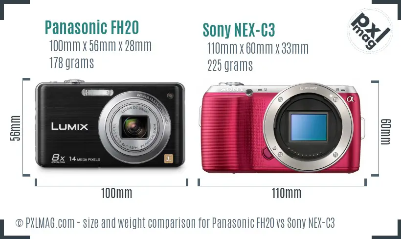 Panasonic FH20 vs Sony NEX-C3 size comparison