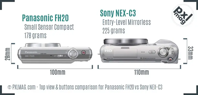 Panasonic FH20 vs Sony NEX-C3 top view buttons comparison