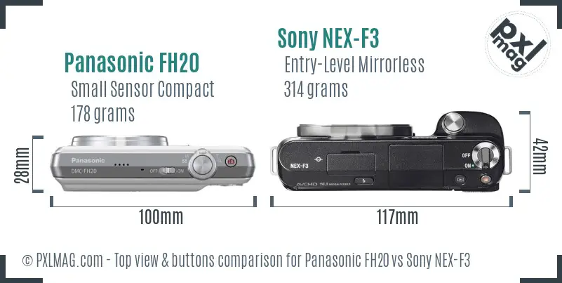 Panasonic FH20 vs Sony NEX-F3 top view buttons comparison
