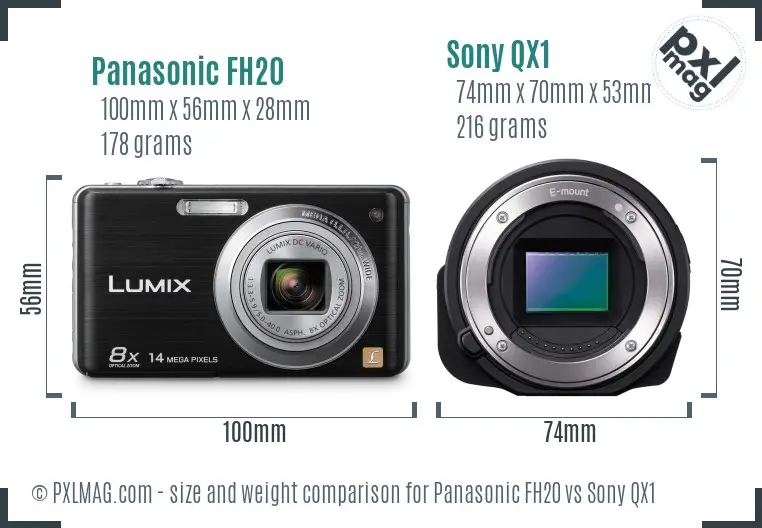Panasonic FH20 vs Sony QX1 size comparison
