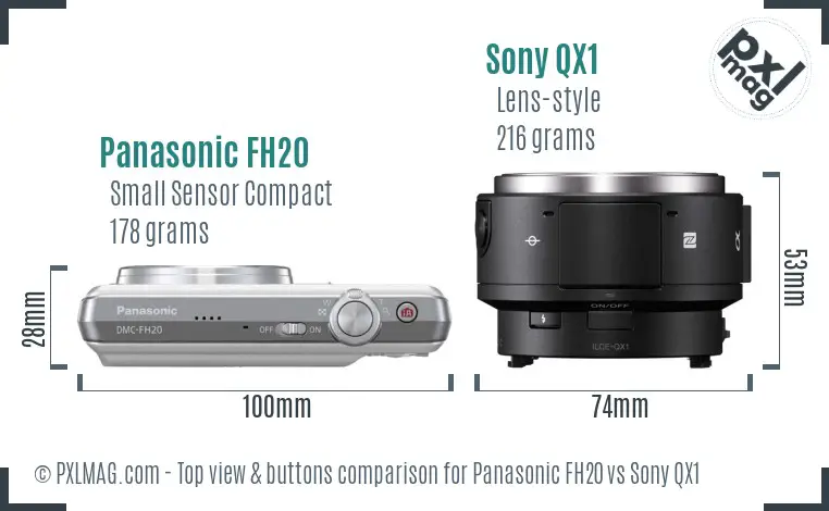 Panasonic FH20 vs Sony QX1 top view buttons comparison
