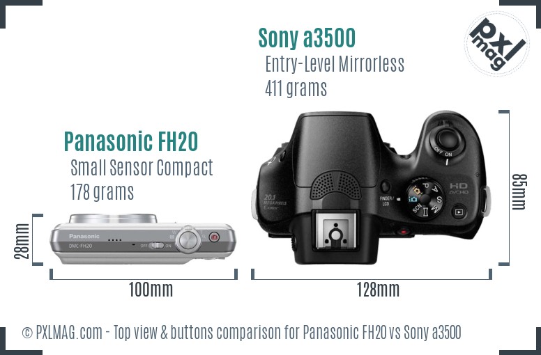 Panasonic FH20 vs Sony a3500 top view buttons comparison
