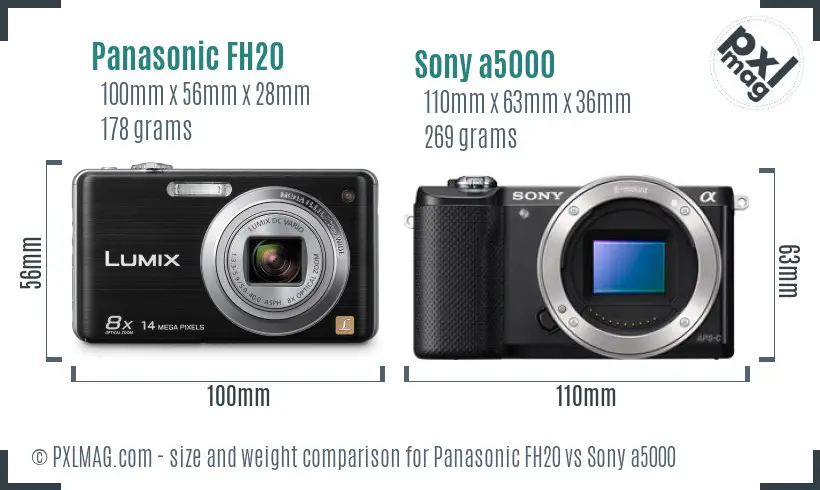 Panasonic FH20 vs Sony a5000 size comparison