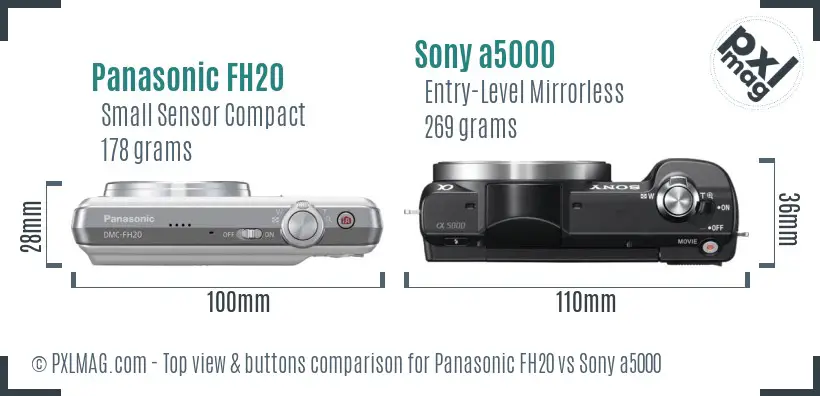 Panasonic FH20 vs Sony a5000 top view buttons comparison