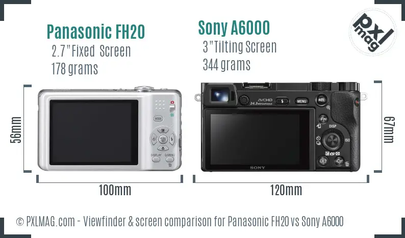 Panasonic FH20 vs Sony A6000 Screen and Viewfinder comparison