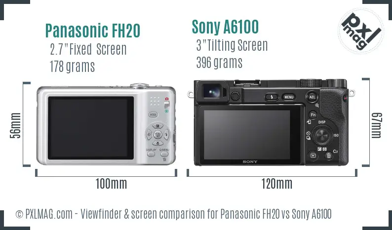Panasonic FH20 vs Sony A6100 Screen and Viewfinder comparison