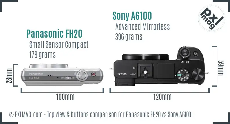 Panasonic FH20 vs Sony A6100 top view buttons comparison