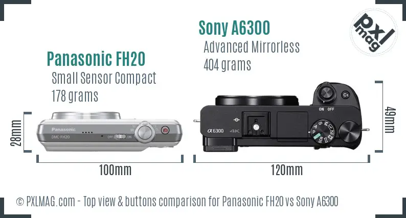 Panasonic FH20 vs Sony A6300 top view buttons comparison