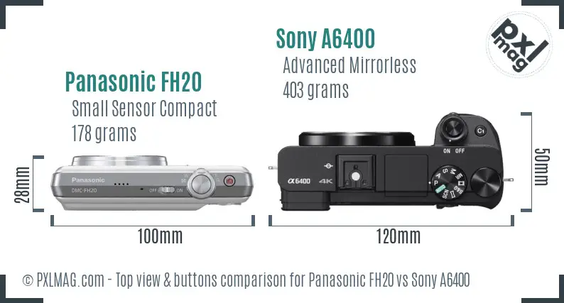 Panasonic FH20 vs Sony A6400 top view buttons comparison
