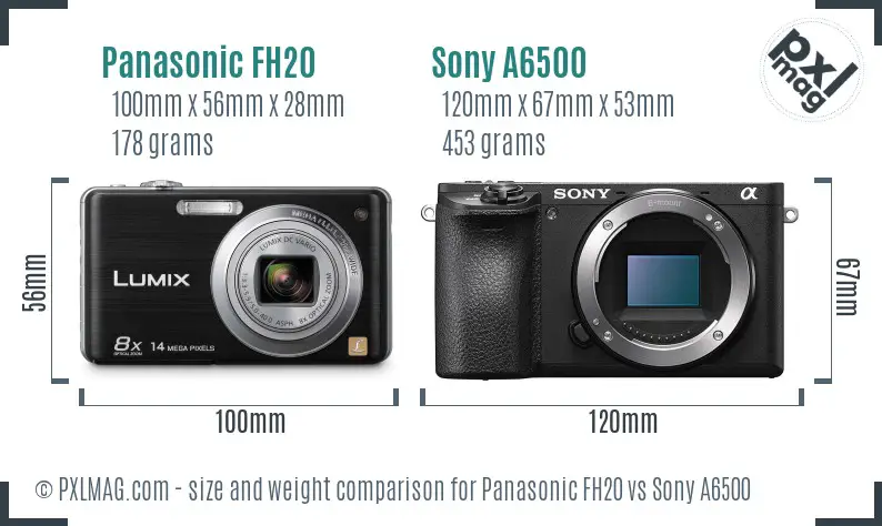 Panasonic FH20 vs Sony A6500 size comparison