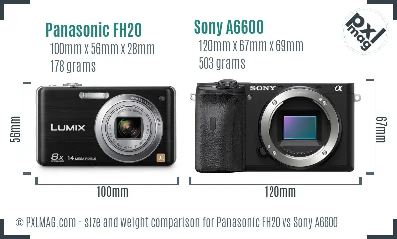 Panasonic FH20 vs Sony A6600 size comparison