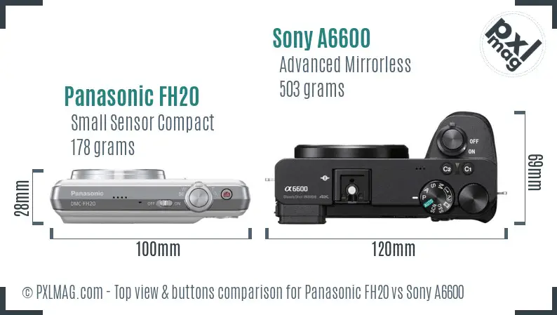 Panasonic FH20 vs Sony A6600 top view buttons comparison