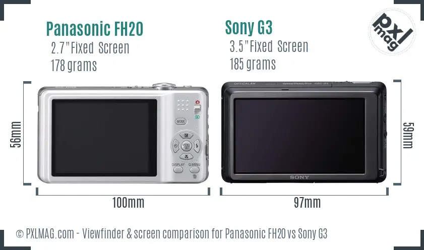 Panasonic FH20 vs Sony G3 Screen and Viewfinder comparison