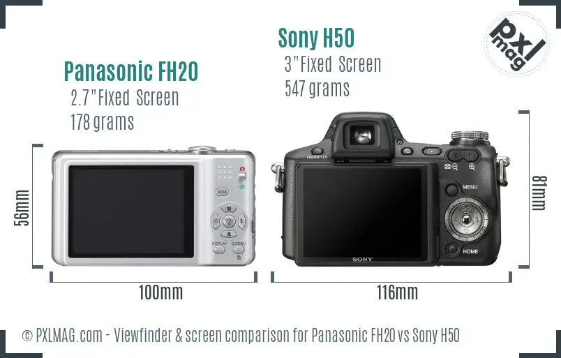 Panasonic FH20 vs Sony H50 Screen and Viewfinder comparison