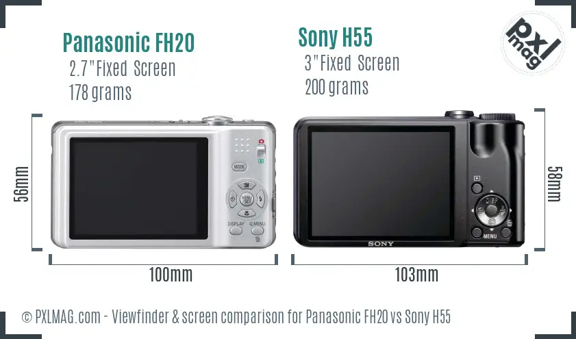 Panasonic FH20 vs Sony H55 Screen and Viewfinder comparison