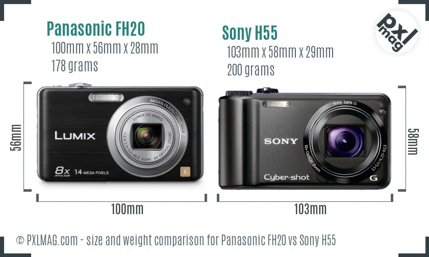 Panasonic FH20 vs Sony H55 size comparison