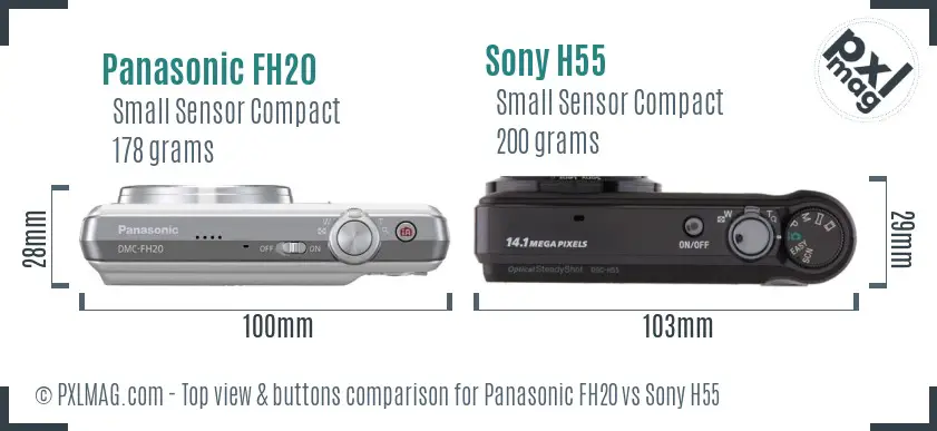 Panasonic FH20 vs Sony H55 top view buttons comparison