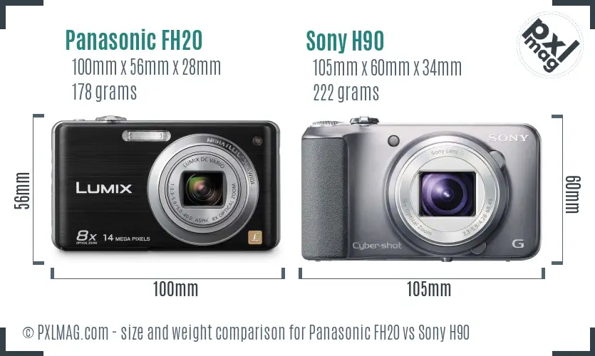 Panasonic FH20 vs Sony H90 size comparison