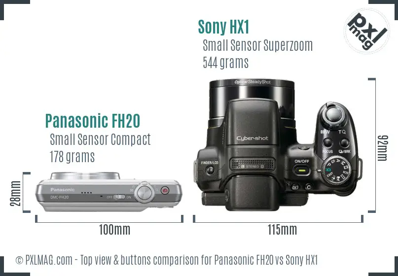 Panasonic FH20 vs Sony HX1 top view buttons comparison